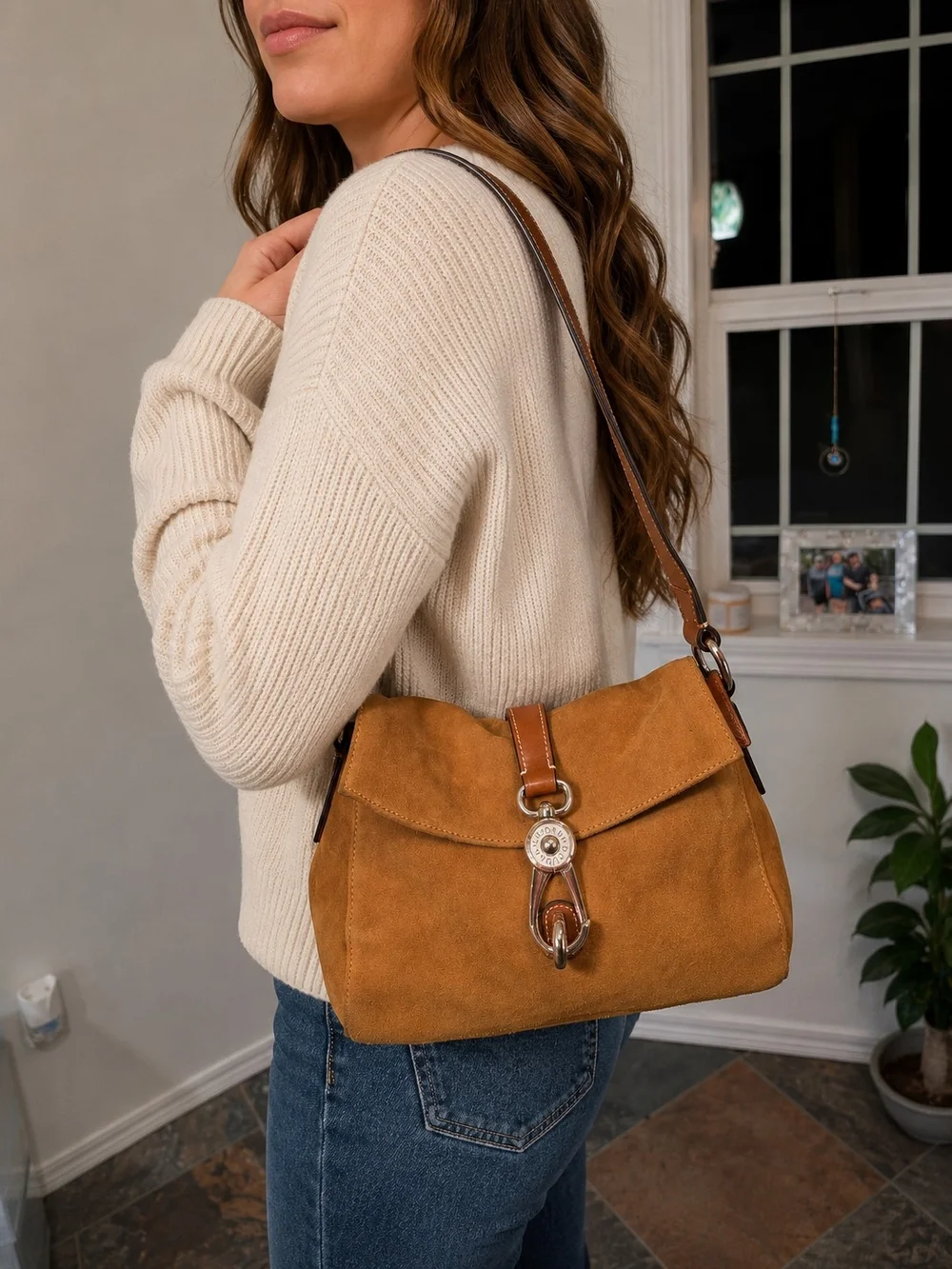 Dooney & Bourke Florentine Suede Libby Hobo Bag in Honey - MSRP $378